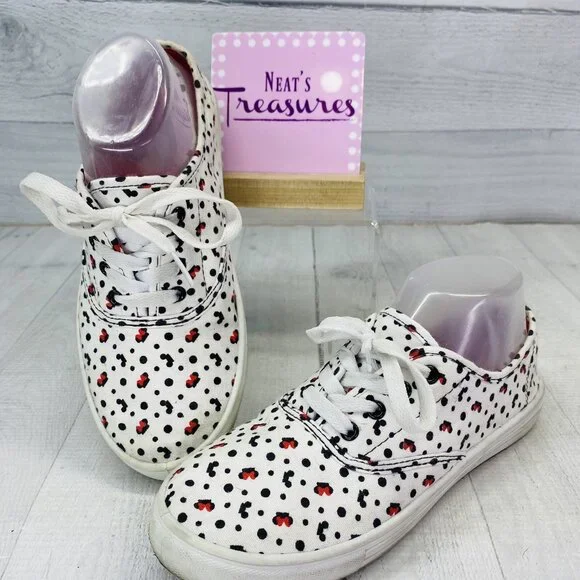Disney Womens MINNIE MICKEY EARS Polka White Canvas Lace Up Tennis Shoes Size 7 - Picture 2 of 12